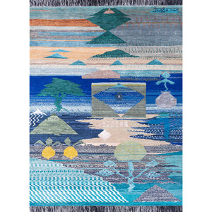 Alfombra Kilim Azul Freedom Manchaha, Tejida a Mano con Lana y Seda de Bambú, Grosor de 10 mm, Forma Rectangular para Sala de Estar-Les-1533 - Product Image 1
