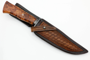 Özel el yapımı San Mai şam yeni desen ahşap kolu av bıçağı açık <span class=keywords><strong>Survival</strong></span> kamp bıçaklar deri kılıf - Product Image 6