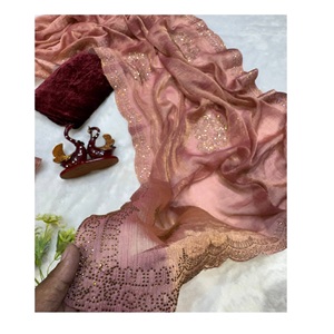 Boutique India Exportación Tela de seda de gasa Trabajo de diamantes Sari Último Sari exclusivo Bodas nupciales étnicas Aspecto impresionante de moda - Product Image 1