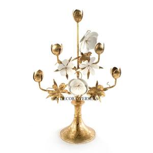 Couleur blanche enduit de poudre et plaqué or de haute qualité fleurs en métal de qualité supérieure concepteur décor de Table de mariage bougeoir - Product Image 1