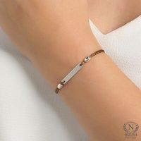 Pulsera Ajustable de Plata de Ley 925 con Placa de Hilo Blanco, 2.23g, 2x0.4cm, para Mujer, Regalo
