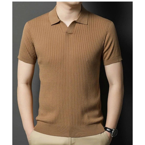 NH51 manga corta acanalada para camisa hecha de tela de punto elástica con cuello alto cómodo ajuste Regular 100% algodón - Product Image 3