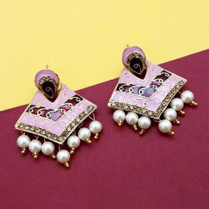 Boucles d'oreilles chandelier mode Kriaa 1314239A Pierre autrichienne Rose Meenakari Dangler - Product Image 1