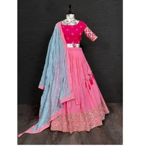 Lehenga choli ผ้าทอแน่นลายพิเศษสำหรับงานแต่งงานงานปาร์ตี้ทำมือส่าหรีทัสเซิลแบบชนเผ่าเข็มขัดกระจกสำหรับเจ้าสาวส่าหรี - Product Image 1