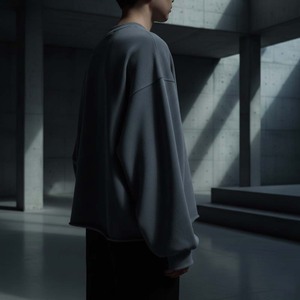 Pull-over d'hiver en molleton 100% coton, gris ardoise, coupe ample, manches exagérées, style minimaliste streetwear, sur mesure haut de gamme pour homme - Product Image 3