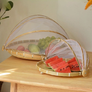 PLATEAU EN BAMBOU rustique avec couvercle en maille Ensemble de paniers de service en rotin rustique Artisanat du Vietnam - Product Image 2