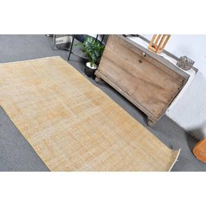 Alfombra de lana turca Vintage, alfombra de área de retazos de tejido plano amarillo moderno de 3,9x6,9 pies para decoraciones de sala de estar - Product Image 4