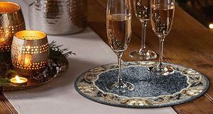 Glass Beaded Placemat for <b>Dining</b> <b>Table</b> Blue <b>White</b> & Gold for Gathering Decoration & Family Parties Celebration Thanksgiving - Product Image 6