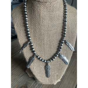 Navajo Handmade Sterling <b>Silver</b> <b>Feather</b> <b>Necklace</b> Set Cultural Collectible Jewelry - Product Image 1