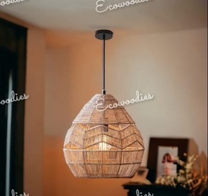 Venta al por mayor cesta tejida sombra bambú lámpara colgante lámparas techo colgante con cordón ajustable araña - Product Image 3