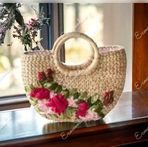 Tissé à la main couleur naturelle jacinthe d'eau paille à la mode sac à main sac de plage bretelles été plage sac à bandoulière - Product Image 1