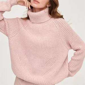 Suéter de cuello alto de punto personalizado de alta calidad para mujer, suéter de invierno de manga larga de punto elástico informal de ganchillo - Product Image 3