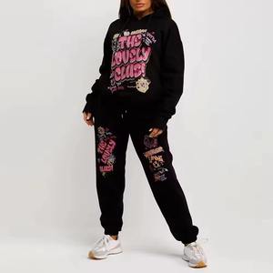 Ensemble de survêtement décontracté pour femmes, imprimé, uni, coupe ample, 2 pièces, vente en gros - Product Image 1