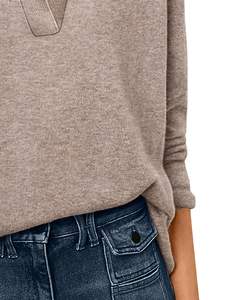 Women Taupe Collared V Neck Knit Sweater <b>Long</b> Sleeve Soft Casual Pullover Loose Fit Autumn Winter Daily Wear Top Fashion Chic - Product Image 6
