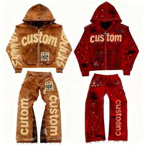 Custom Hooded Tracksuit Set Brown <b>Red</b> <b>Glitter</b> Print Streetwear Full Length Unisex Adults Winter Wear - Product Image 1