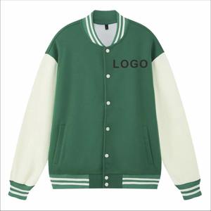 Veste universitaire de couleur unie de qualité supérieure pour hommes, uniforme de baseball ample à la mode, veste bombardier en toile imperméable et coupe-vent, veste décontractée - Product Image 1