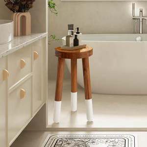 Luxury Round Dip Dyed Teak <b>Stool</b> for Bathroom Spa or <b>Outdoor</b> Decor Space Saving and Storage Feature for School or Kitchen Use - Product Image 3