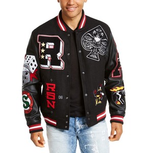 OEM personalizado bordado Chenille parches Stand Collar lona invierno impermeable Reversible Varsity Bomber chaqueta hombres Streetwear - Product Image 1