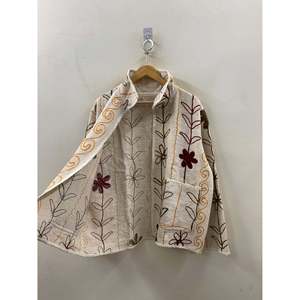 Ivory Wildflower Ladies <b>Leather</b> <b>Jacket</b> Spring Stand Collar <b>Blazer</b> Embroidered Technique Custom Logo Sheep Skin Lightweight Short - Product Image 3