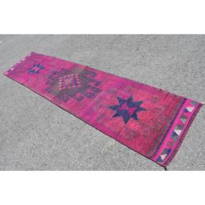 Vintage 2.7x11.2 ft Rug, <b>Runner</b> Turkish Rug, <b>Red</b> Solid Wool Rug - Product Image 4