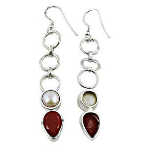Pendientes de Plata 925 con Perlas de Agua Dulce para Mujer, Chapados en Oro Vintage, con Gema Roja, Diseño de Flor de Esmeralda, Elegantes, con Forma de Gota de Agua - Product Image 2