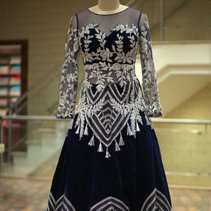 2023 elegante vestido de encaje bordado indio/pakistaní hasta el suelo para fiesta/boda eventos formales Botón de lentejuelas Natural - Product Image 1