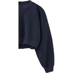 Sweat-shirt en molleton pour femme brodé écologique Bleu foncé Respirant Coupe-vent Polyester/Coton 340g Hiver Col rond Classique - Product Image 5