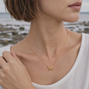 Collar Minimalista Jeulia con Lazo Dorado y Circonita Redonda para Fiesta - Product Image 5