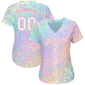 เสื้อเบสบอลแท้ลายเสือดาวดีไซน์ลาย3D สีชมพูขนาดกลางสีขาวสีขาวออกแบบได้ตามต้องการ - Product Image 2