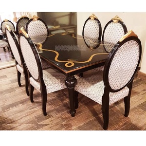 Ensemble de Table à manger 6 places en bois de teck de qualité supérieure, finition noire brillante - Product Image 1