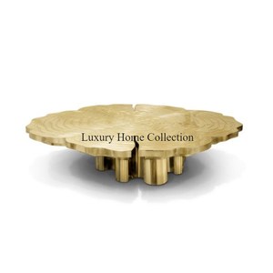 Designer de couleur or Look attrayant Table centrale en verre trempé forme ronde Table basse supérieure gouttes cadre Design à bas prix - Product Image 4