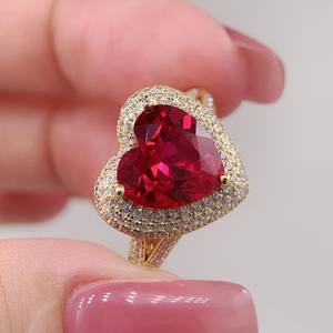 Anillo de Sello con Corazón de Rubí, Oro Sólido de 14K, Diamante de Laboratorio con Corte Corazón, Anillo de Compromiso con Halo, Anillo de Promesa, Anillo de Piedra Natalicia de Julio, Regalo para Ella - Product Image 2