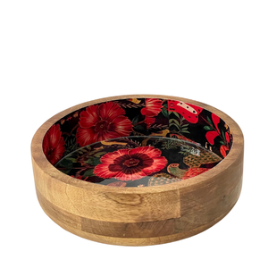 Bandeja Decorativa de Madera Hecha a Mano Ecológica Mina Work con Diseño Floral Oscuro de Aves, Recubierta de Resina, para Servir en Bodas y Diwali - Product Image 4