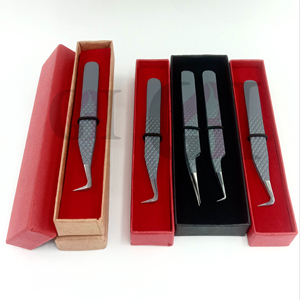 Pince à cils droits Pro en acier inoxydable avec revêtement en poudre gris à 90 degrés Volume de la botte maigre Outil de beauté avec logo personnalisé - Product Image 1