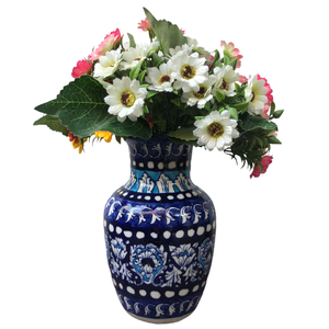 Jarrón Decorativo de Cerámica Azul Artístico, Jarrón de Cerámica Premium Tallado a Mano con Arte Folclórico SUAZ para Decoración del Hogar - Product Image 6