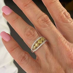 1.23Ct Alianza de boda de cojín amarillo intenso natural, anillo de bodas de diamante de 5 piedras Oro blanco de 14K, anillo de aniversario, anillo de regalo - Product Image 1