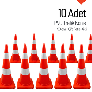 10 cônes de signalisation en PVC de 90 cm, cônes de sécurité doublement réfléchissants pour la sécurité routière et la circulation, barrières de circulation sans poids - Product Image 1
