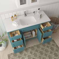Meuble-lavabo de salle de bain moderne en PVC style Shaker, prêt à assembler, sur mesure, résistant à l'eau, écologique, avec dessus vert marine