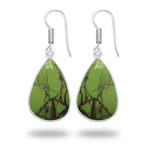 Pendientes de Piedra Turquesa Verde Natural de Diseño Único, Irregulares, Chapados en Plata, Pendientes de Piedras Preciosas de Turquesa Verde de Lujo - Product Image 2