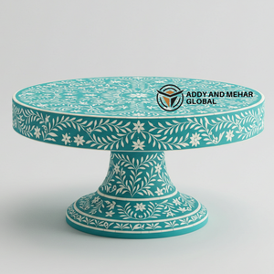 Support à gâteau rond en os bleu de luxe, fait à la main, écologique, pour les fêtes, piédestal pour des réceptions élégantes, à vendre - Product Image 1