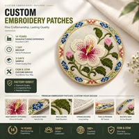 Patch brodé personnalisé OEM ODM, direct usine, badge logo floral 3D, thermocollant, support thermoscellable, patch rond haute densité