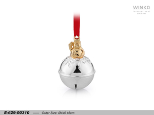 Winko XMAS BELL Décoration de Noël à suspendre, Ornements ronds argentés à sonnette, avec bonhomme de neige doré en haut, avec ruban rouge de 2 pouces - Product Image 1
