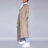 Jaket Wanita Musim Dingin Berlapis Kulit Asli Bernapas, Model Trench Slim Fit Kerah Lipat Panjang, Anti Air, Bahan Sutra, Logo Dapat Disesuaikan