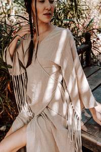 2025 nuevo producto personalizado Beige bohemio Maxi vestido primavera moda para mujeres gran oferta sólido Casual espalda descubierta Floral Playa Mujeres conjunto - Product Image 6