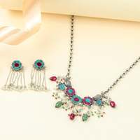 Ensemble collier et boucles d'oreilles Anokhi en argent 925 plaqué or, motif floral Chidiya, bijoux fins pour mariage, cadeau pour femme, zircon turquoise
