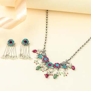Anokhi 925 Silver Floral Chidiya <b>Necklace</b> Set Fine Bridal and Gift Jewelry for Ladies with Zircon Stones - Product Image 2