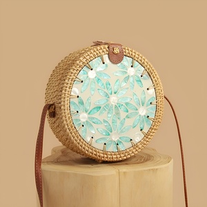 Ross-bandolera de mimbre natural para mujer, bolso de mano con perlas - Product Image 4