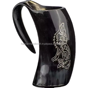 Tazas de cuerno vikingo talladas a mano CUERNO DE Animal Real taza de bebida náutica ecológica pulida en blanco DIY sublimación cristalería PC - Product Image 1