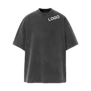 T-shirt de luxe à côtes surdimensionnées pour hommes, col ras du cou, épaules tombantes, coton lourd 280 g/m², col montant personnalisé, style streetwear - Product Image 6