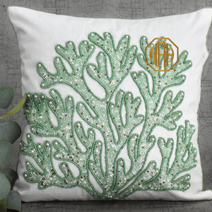 Handmade Trắng Màu Xanh Lá Cây Đính Cườm Gối Bìa San Hô Mô Hình Bông Đệm Trường Hợp Sang Trọng Sofa Giọng Nhà Máy Tùy Chỉnh Xuất Khẩu Bán Buôn - Product Image 1